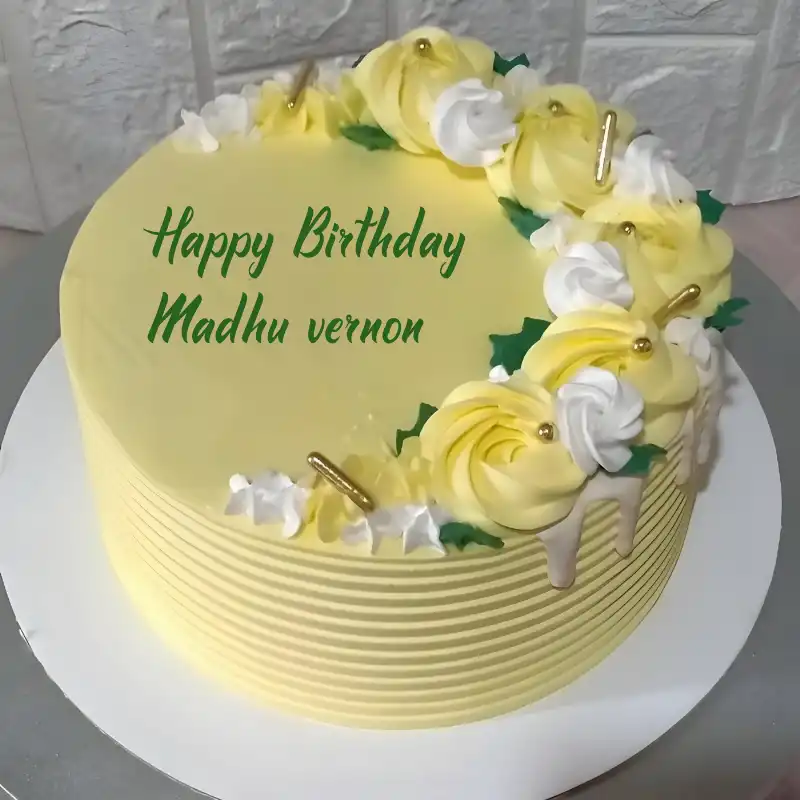 Happy Birthday Madhu vernon Yellow Flowers Cake